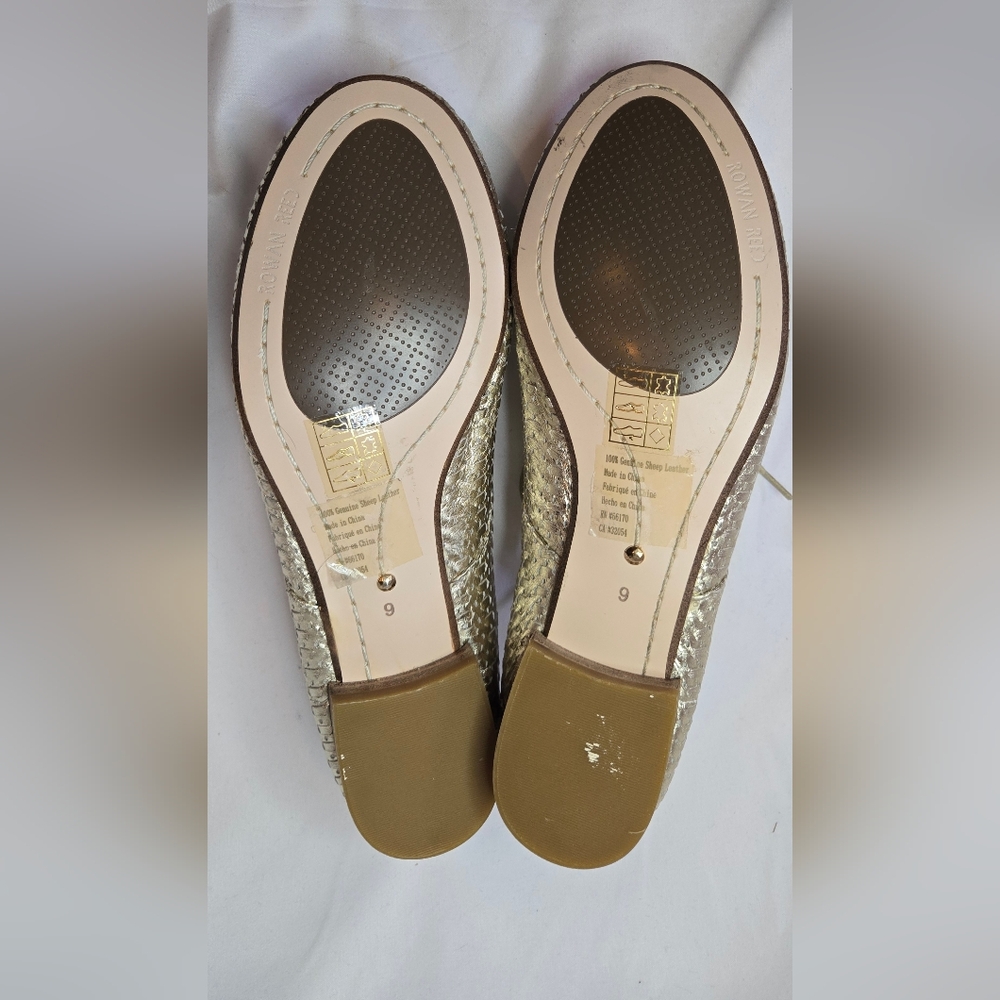 Anthropologie Rowan Reed Newbury Woven Sheep Leather Gold Women's 9 Oxford Shoes - Picture 8 of 9